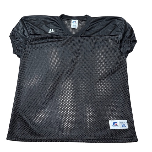 Russell Athletic Football Jersey V Neck Mesh Short Sleeve Top Youth XL Black - Picture 1 of 7